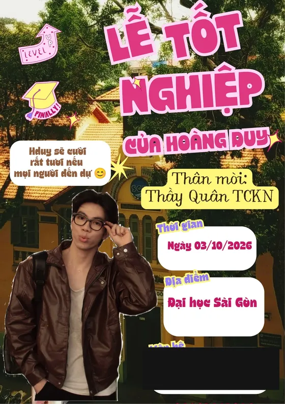 Thiệp mời lễ tốt nghiệp Lê Hoàng Duy — đã che số điện thoại